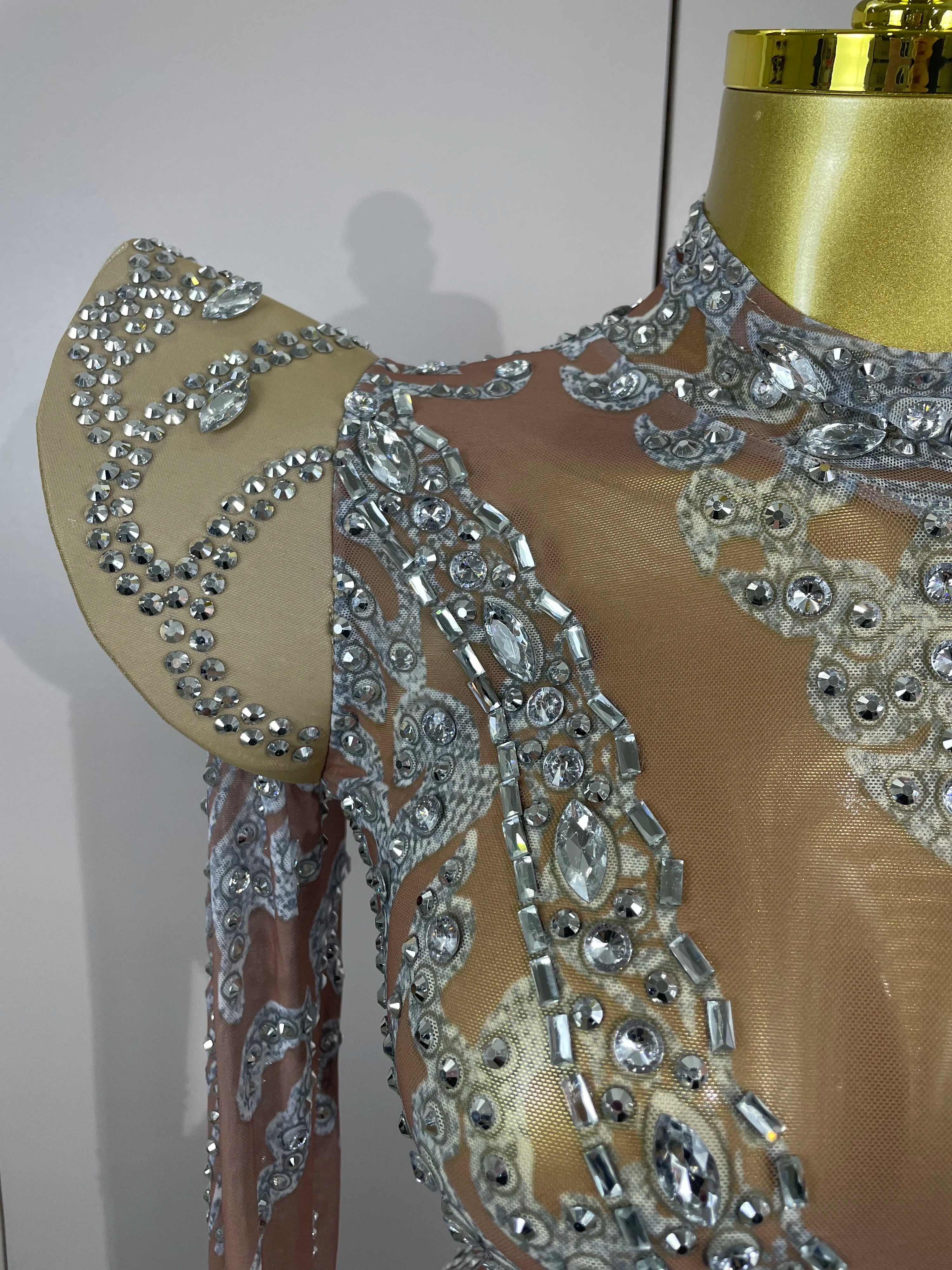 Sexy Singer Stage Drag Queen Costume 2025 Women Shiny Rhinestones Transparent Short Dress Birthday Celebrate Photoshoot Dress