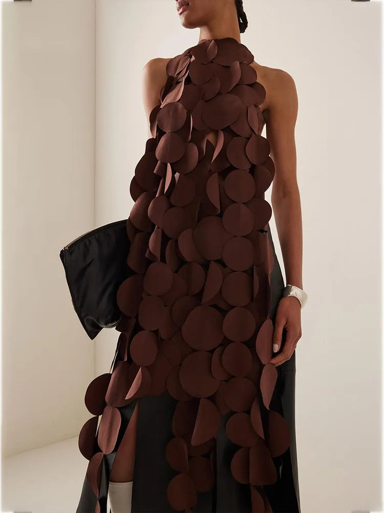 Solid Backless Dresses For Women O Neck Sleeveless Patchwork Lace Up Temperament Slimming Dress Female Fashion New