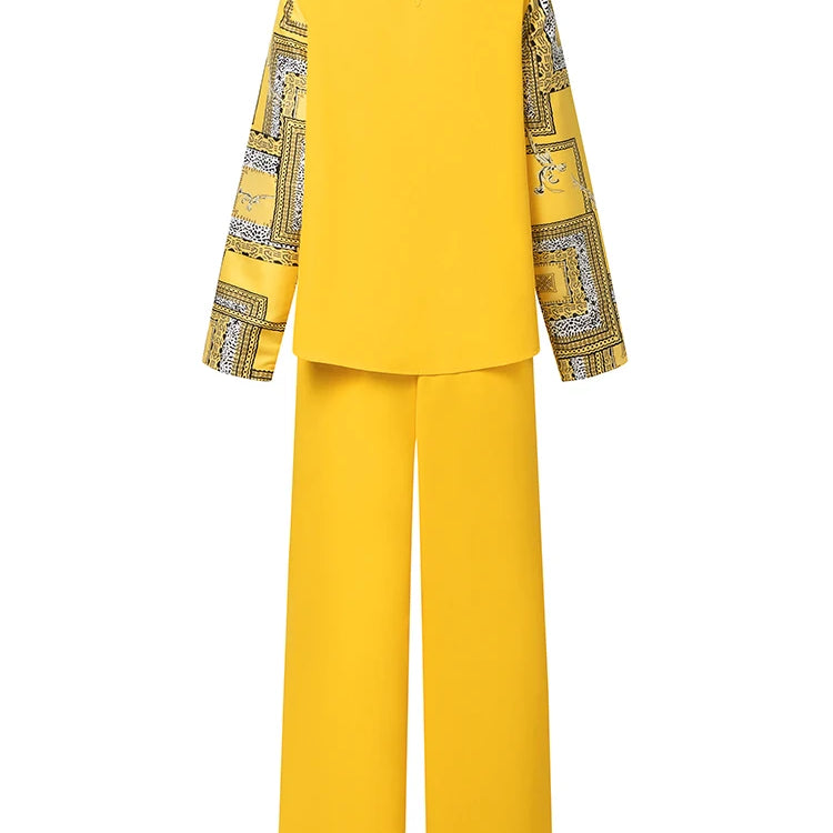 Plus Size VONDA Women Elegant Pant Sets 2025 Long Sleeve Printed Tops and Long Trousers Casual Streetwear Matching Sets