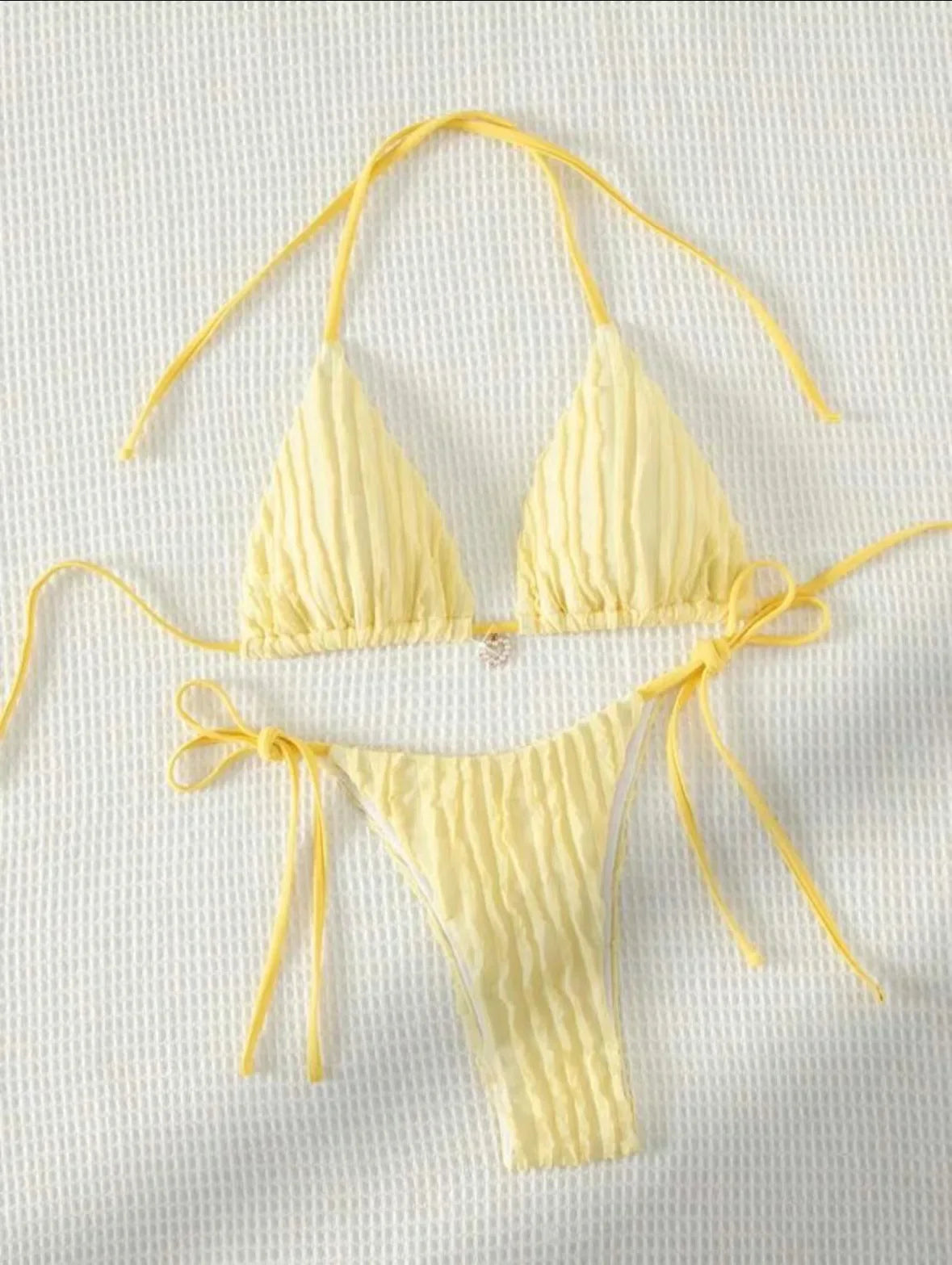 Women yellow micro mini string bikini sets two pieces tie halter thong swimsuit Swimwear bathing suit beach outfits biquini Yellow