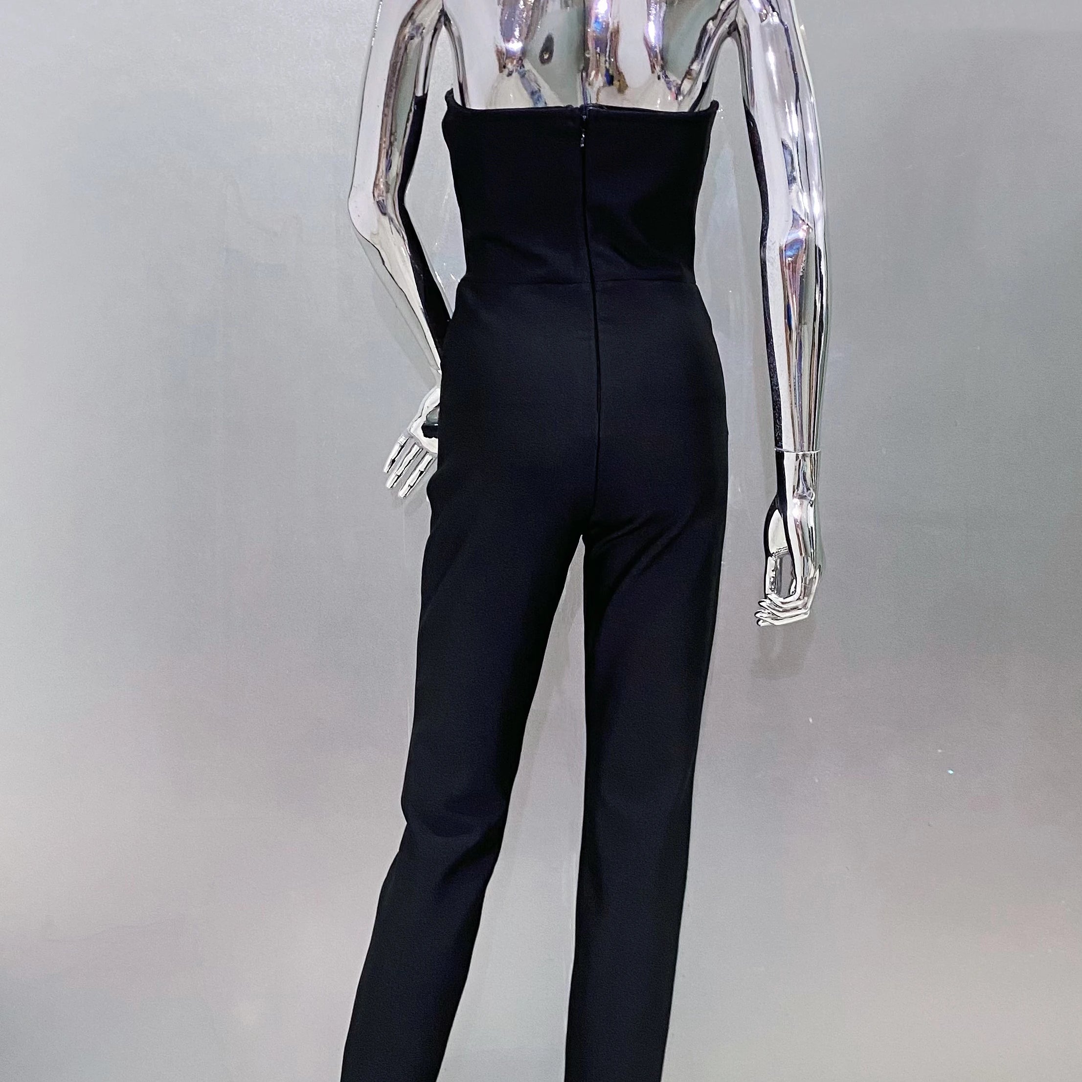 2024 New Fashion Celebrate Sparkly Crystals Women Sexy Strapless Bodycon Bandage Jumpsuit Runway Nightclub Party Wear Wholesale