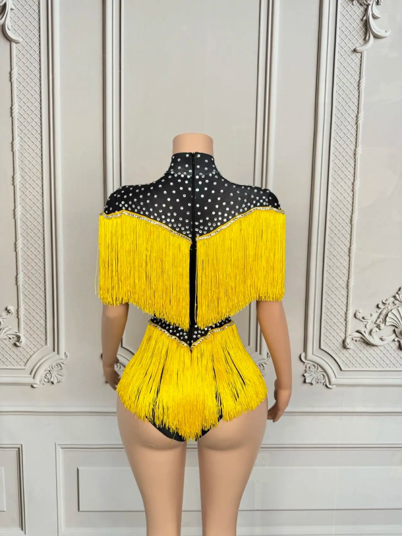 Sparkly Sequins Rhinestones Tassels Spandex Bodysuit Women Sexy Nightclub Stage Performance Dance Costume Dancer Outfit Danhuang
