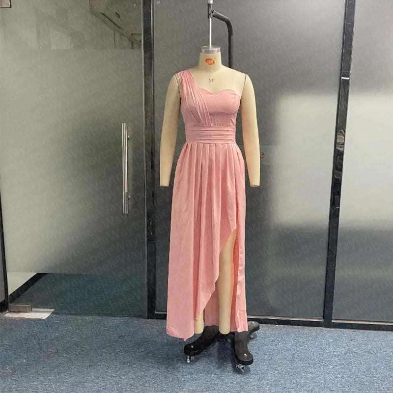 Wefads Women Maxi Dress Fashion Solid Irregular One Shoulder Sleeveless Slim Nipped Waist Evening Party Dresses Streetwear