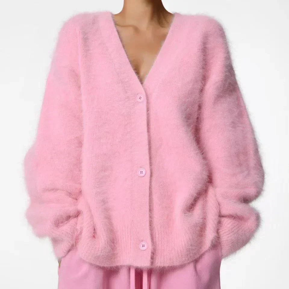 Cross-border hot autumn/winter imitation sable woman lazy loose sweater coat soft long-sleeved knitwear woman Pink