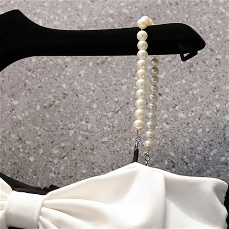 Black Sexy Strap Dress Women Bowknot Fashion Sleeveless High Waist Short Dress Diagonal Collar Elegant Summer Dress Female