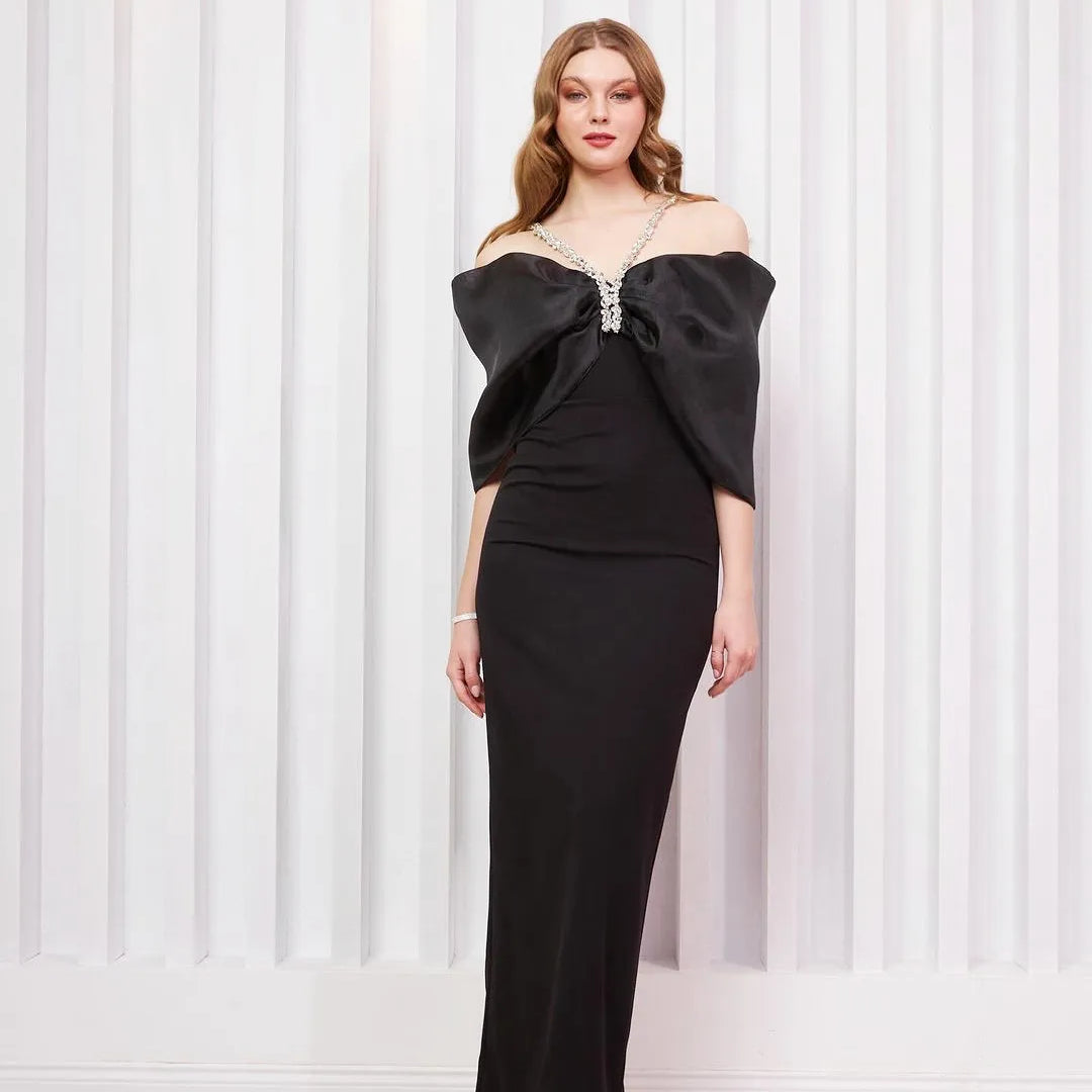 2025 New Fashion Rosered Color Women Sexy Off the Shoulder Bodycon Long Bandage Dress Nightclub Party Celebrate Dress black