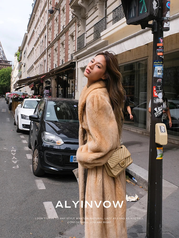 Lautaro Autumn Winter Luxury Soft Thick Warm Faux Mink Fur Coat Women Shawl Collar Elegant Retro Chic Fluffy Furry Overcoat 2025