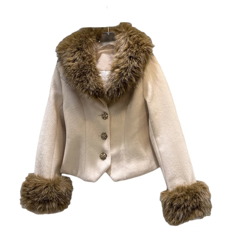 Winter New Fashion Elegant Style Fur Collar Quilted Jacket For Women Tweed A-line Short Skirt Female Trend 11A07592