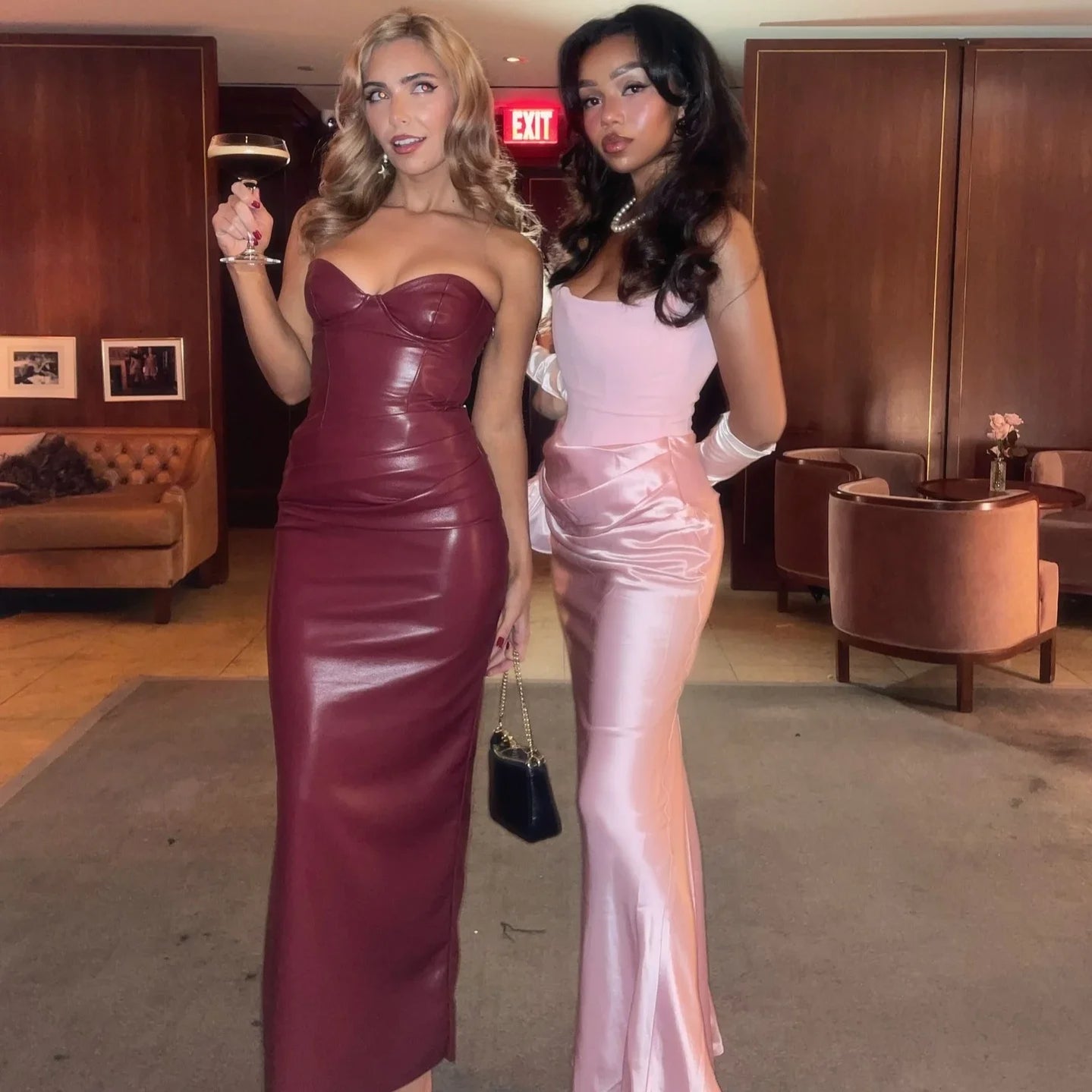 Suninheart Autumn Strapless Party Dresses 2024 New Arrivals Wine PU Corset Dress Sexy Midi Bodycon Night Event Dress Women