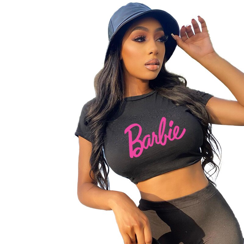 Sexy Fashion Barbie Girls Short Crop Top Anime Kawaii Ladies Slim Tank Short Sleeve Y2K Casual All-Match Summer T-Shirt Clothes
