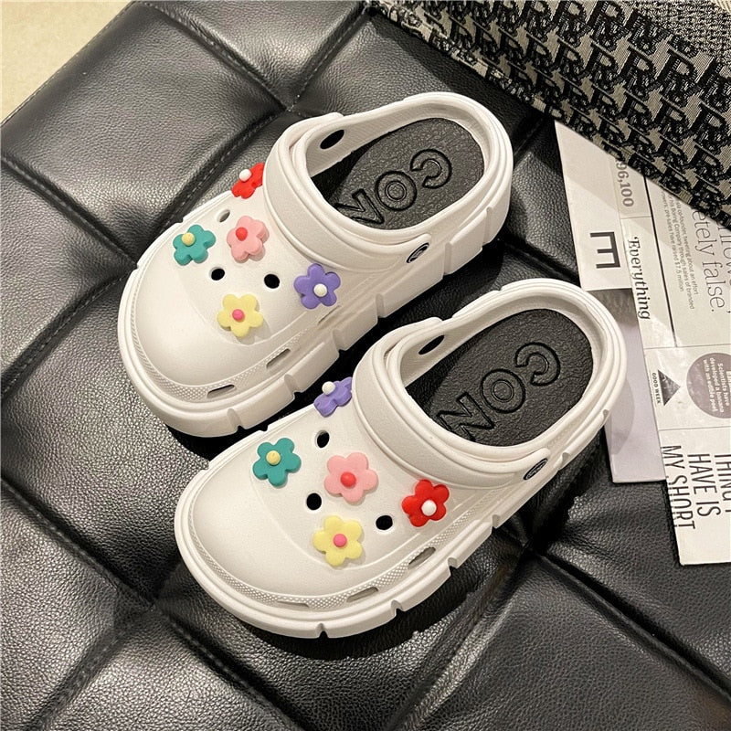 Summer Women Slippers Platform Clogs Outdoor Garden Shoes Female Pool Sandals Bathroom Flip Flops Mules Ladies Beach Slides white DIYHua