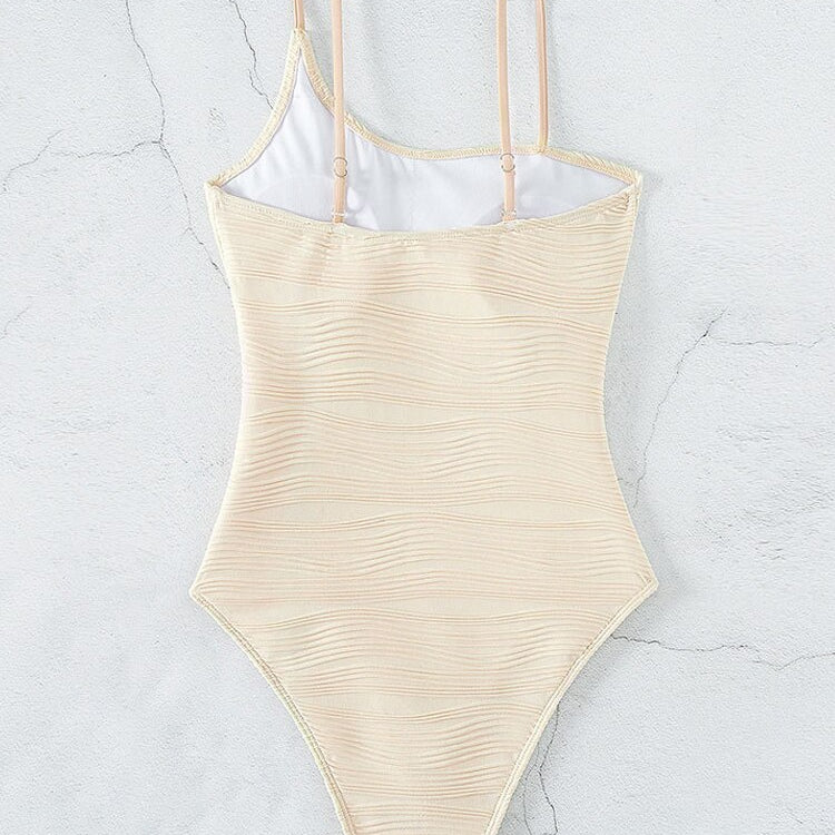 Sexy Beige Strapped Swimwear Women Solid High Cut Push UP