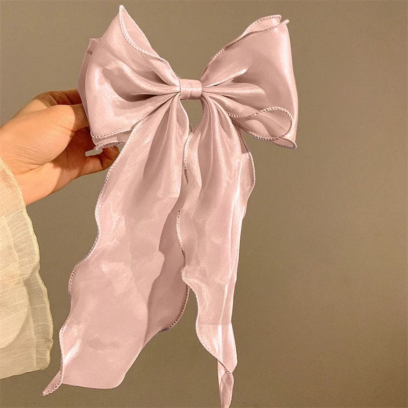 Sweet Chiffon Bow Hair Clips Girls Blue Shining Satin Bowknot Hair Clips Ribbon Bow Barrette Hairpin Grip Ponytail Clip Headwear Pink