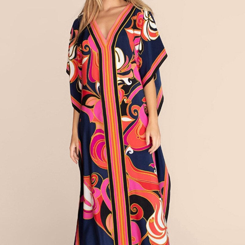 Printed Kaftans Beach Cover Up Seaside Maxi Bohemian Dresses Beachwear Pareo