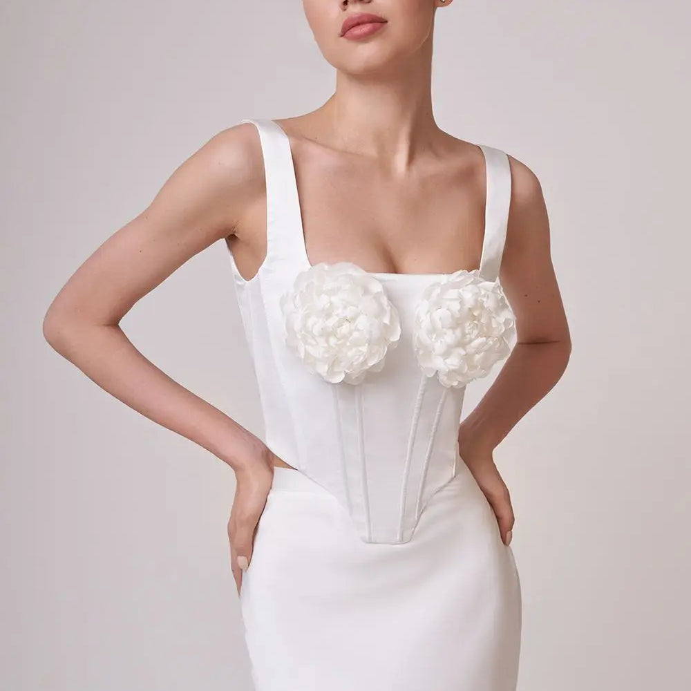 Black White Women Sexy Sleeveless Florals 2 Pieces Bodycon Midi Bandage Dress Elegant Evening Party Celebrate Homecoming Dress black