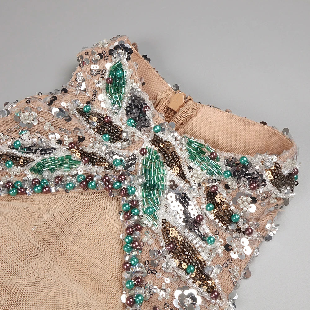 Sparkling Green Sequins Crystal Cut-Out Mermaid Sleeveless Dress Gown for Balls Party