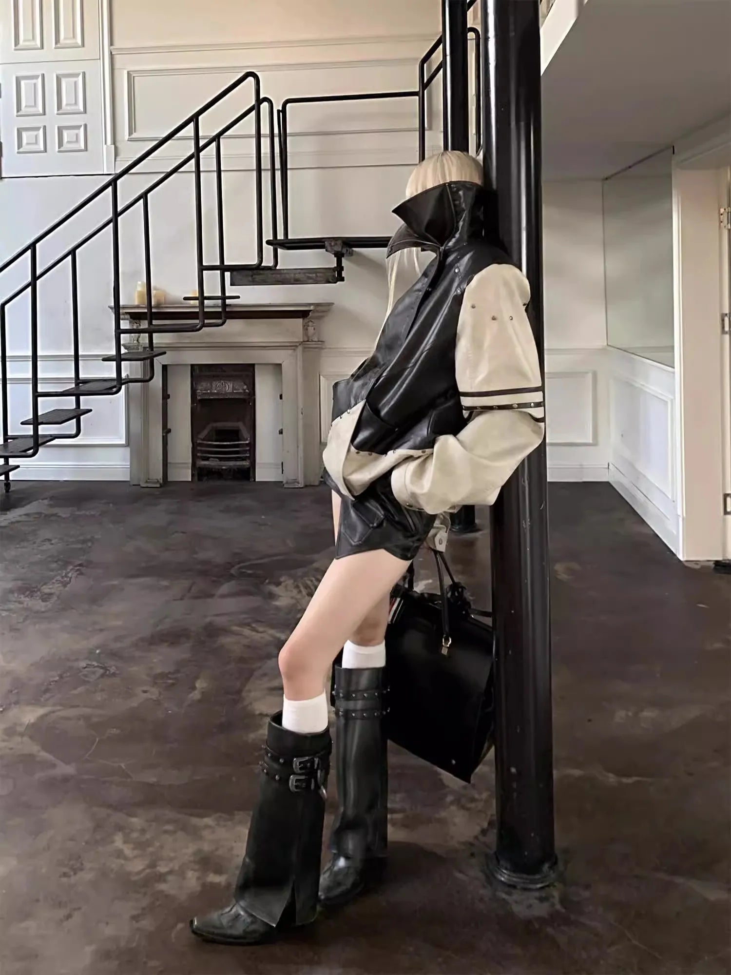 Lautaro Spring Summer Cool Sexy Distressed Black Pu Leather Mini Asymmetrical Skirt Women High Waist Luxury Designer Emo Clothes Black