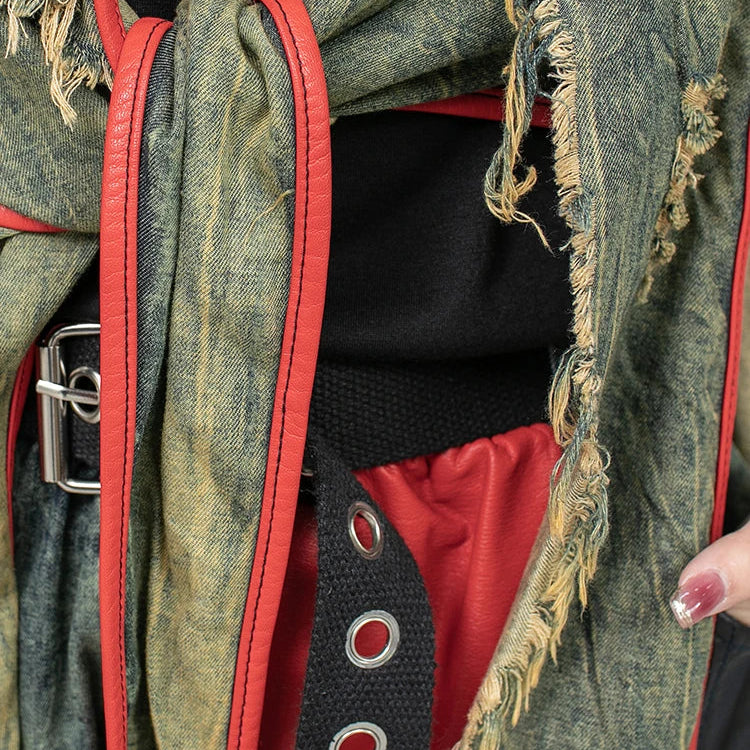 Spring Summer New Cool Distressed Denim Patchwork Irregular Vest + Hanging Crotch Pants Two-piece Set Women LX076