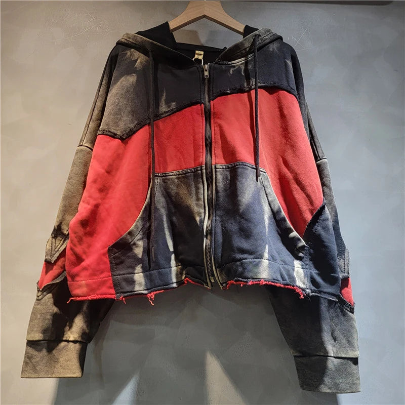 Autumn Fashion Spliced Contrast Color Hooded Short Jacket For Women Tassel Elastic Waist Wide-Leg Pants 11A07535 only Top