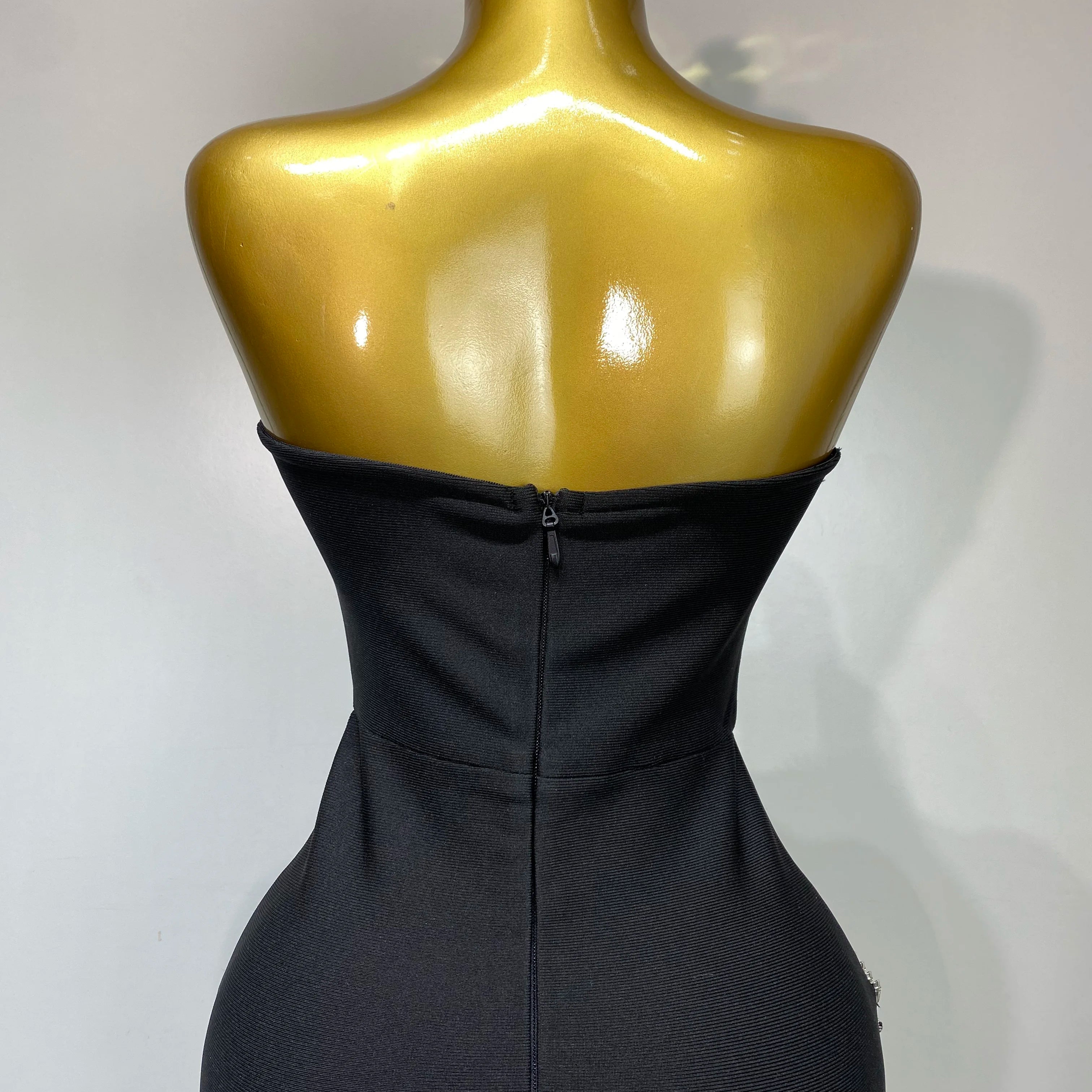 Women Sexy Strapless Bodycon Bandage Dress Rhinestone Celebrity Elegant Evening Party Gown Luxury Birthday Wedding Guest Dress