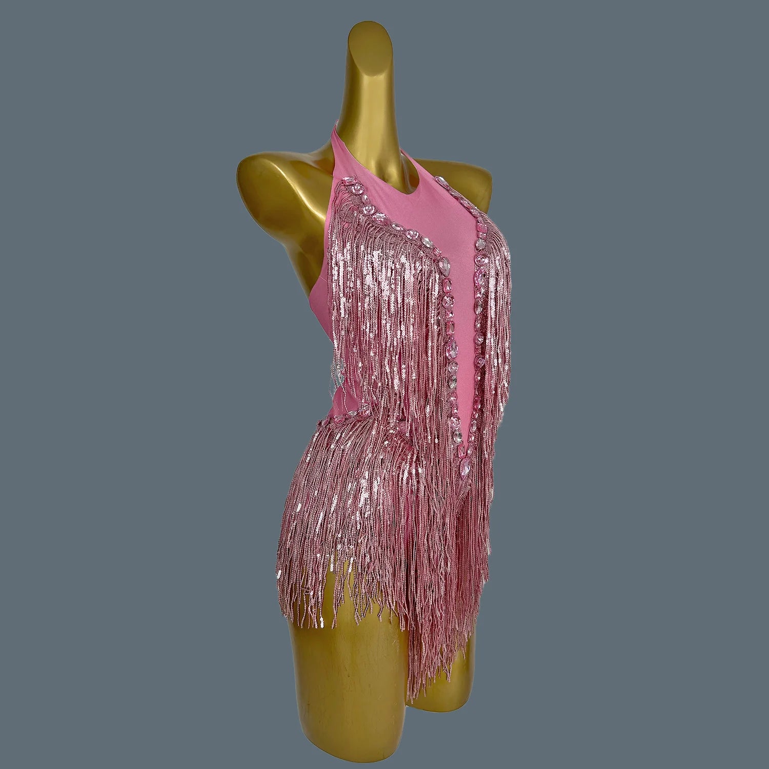 Sexy Pink Sequins Fringes Crystal Leotard Women Club Rhinestone Tassel Dance Bodysuit Stage Performance Costumes Shuye