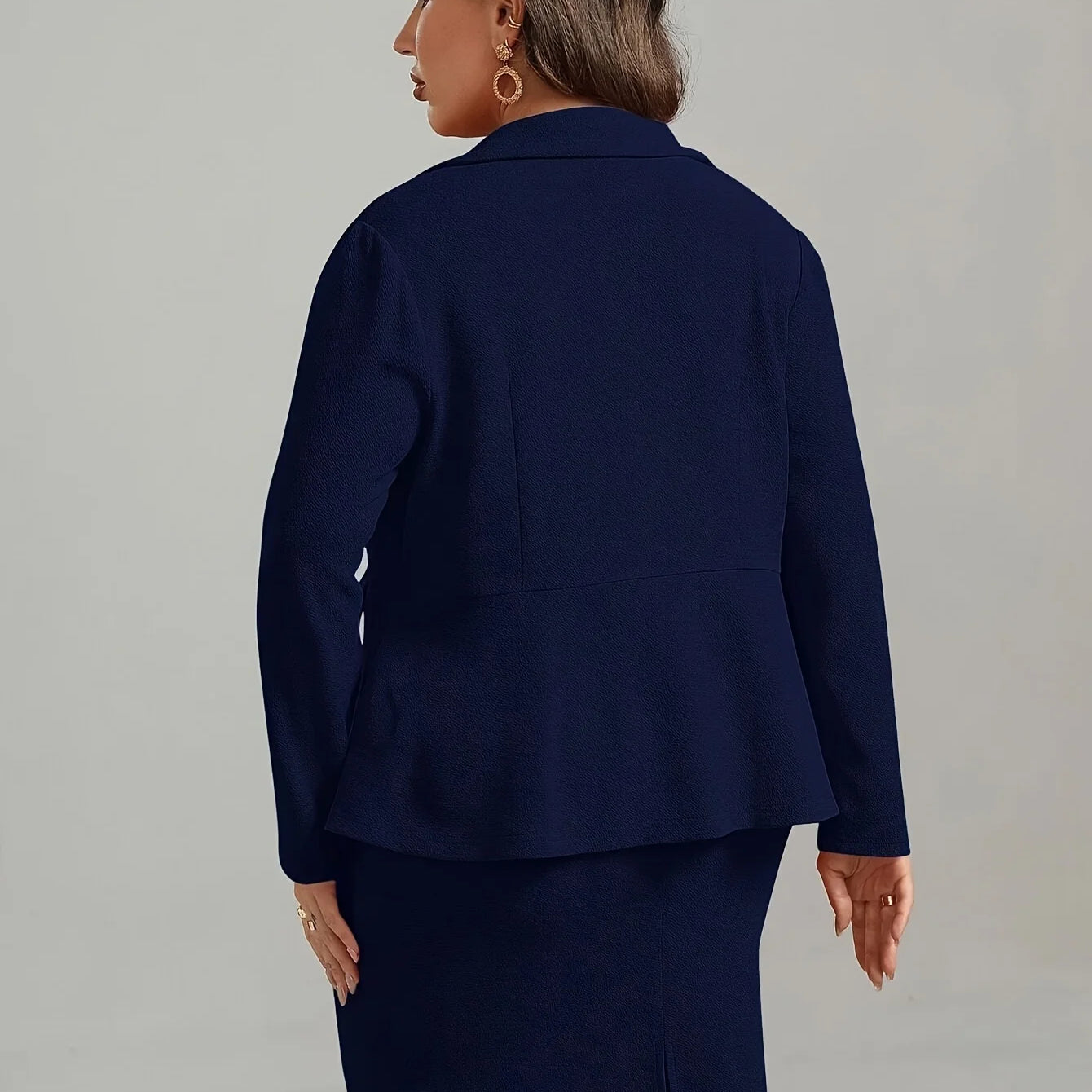 Plus Size Women's Elegant Suit Jacket Set Casual Office Lady Lapel Button Blazers Coats Skirt 2 Piece