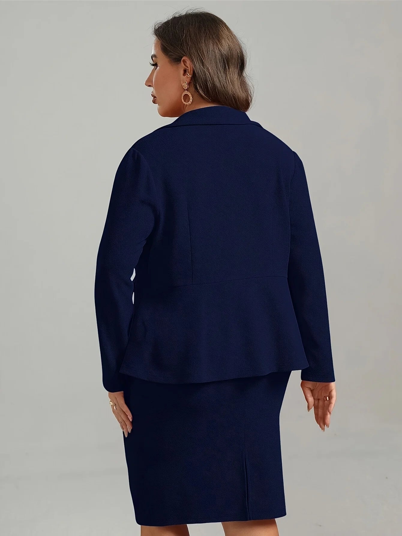 Plus Size Women's Elegant Suit Jacket Set Casual Office Lady Lapel Button Blazers Coats Skirt 2 Piece