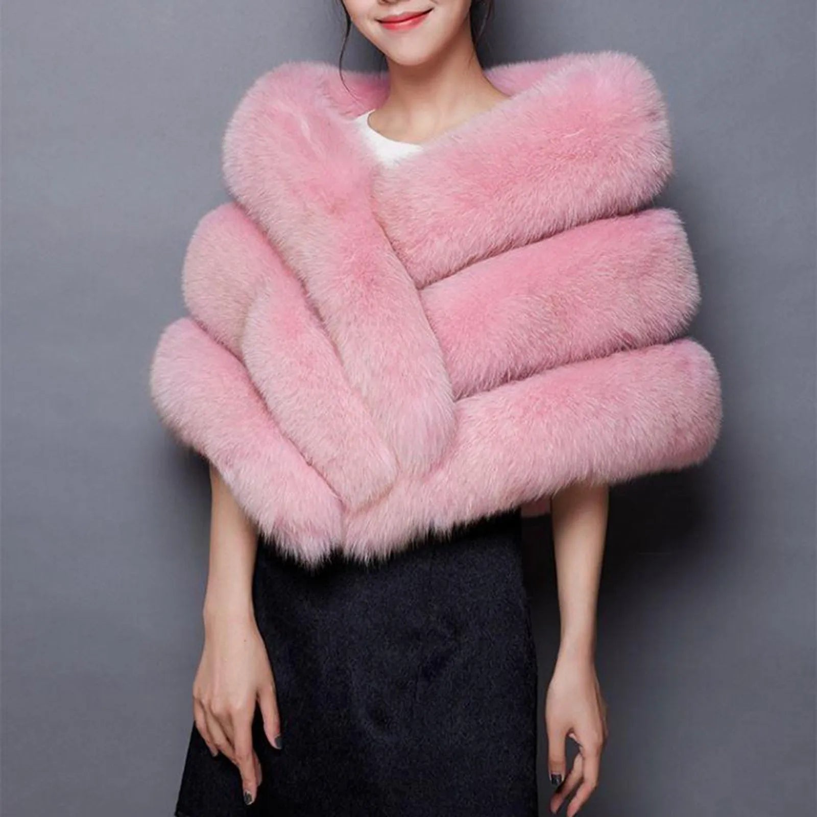 High Quality Faux Fur Wedding Shawl Soft Thick Bridal Wrap Solid Color Shawl s Women Accessory Formal Party Elegant Shawl Pink One Size