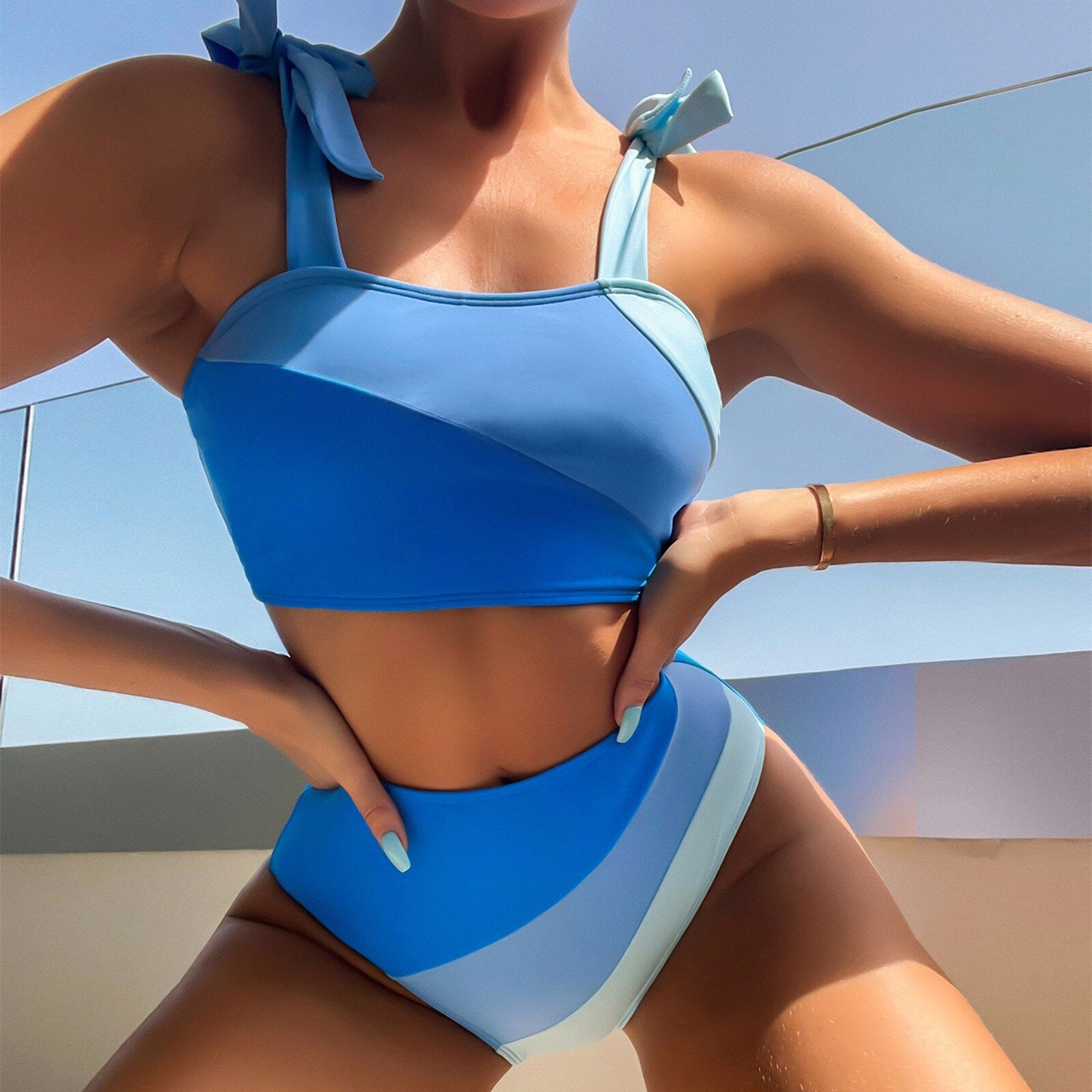 Summer Swimwear 2024 Two Piece Hot Sexy Bikini Set Blue