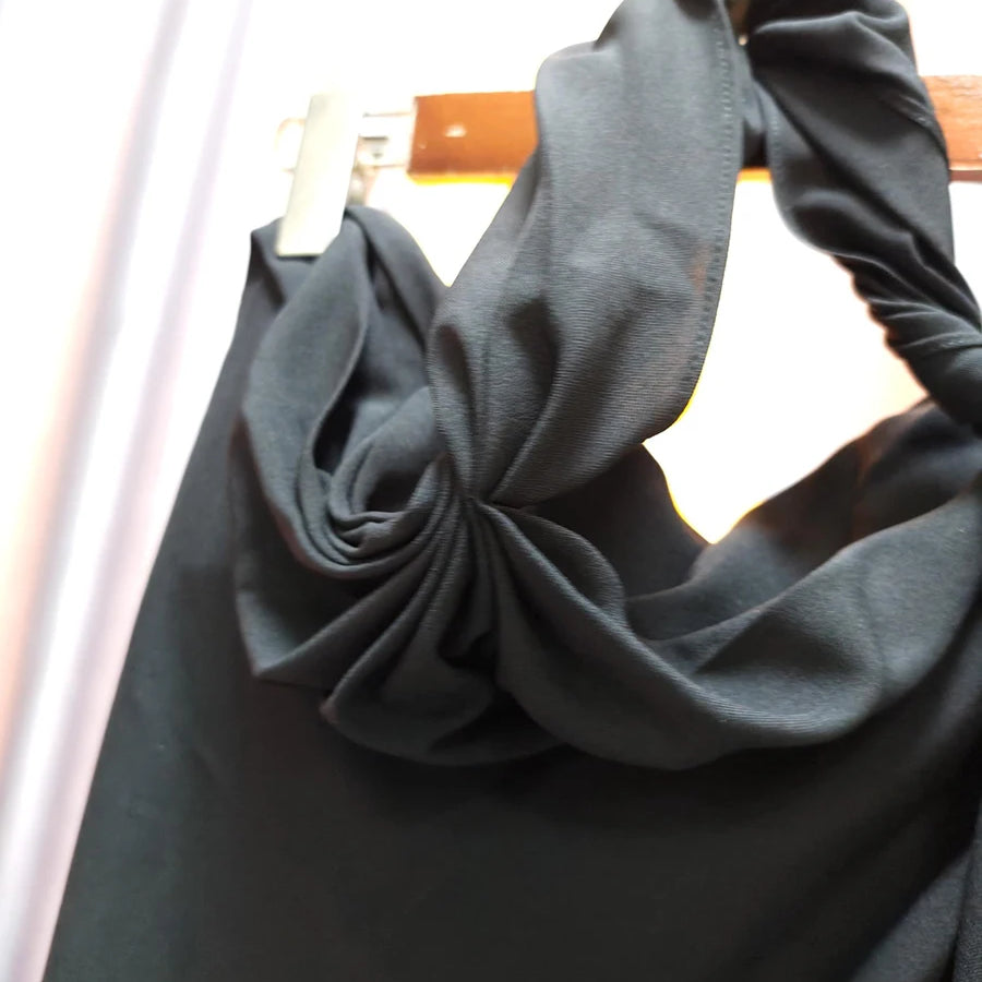 Solid Loose Two Piece Sets for Women Halter Neck Sleeveless Irregular Top High Waist Wide Leg Pants Set Female New