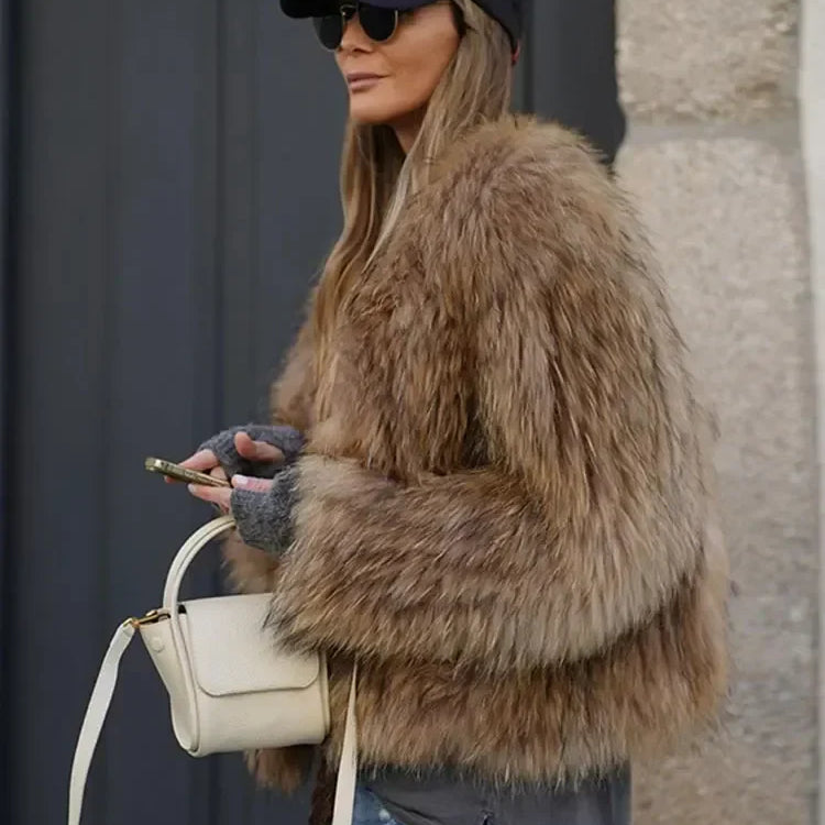 Winter Women's Chic Thermal Furry Faux Fur Coat Fashion Casual Long Sleeve Cardigan Jackets New Female Warm Streetwear ﻿ As show