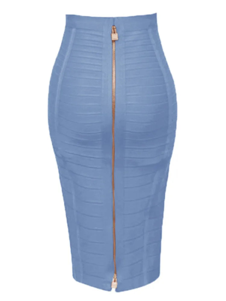 Shipping Plus Size XL XXL Summer Fashion Sexy Zipper Bandage Skirt 2022 Designer A Line Bodycon Pencil Skirt Faldas 58cm Sky Blue