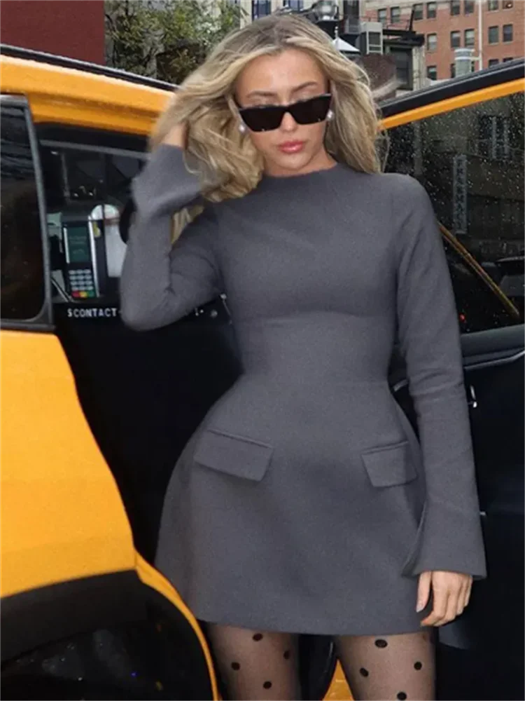 Elegant Long Sleeve Half Turtleneck Dress Women Sexy Autumn Spring Hip Package Skirts for Female Newest Slim Party Dresses