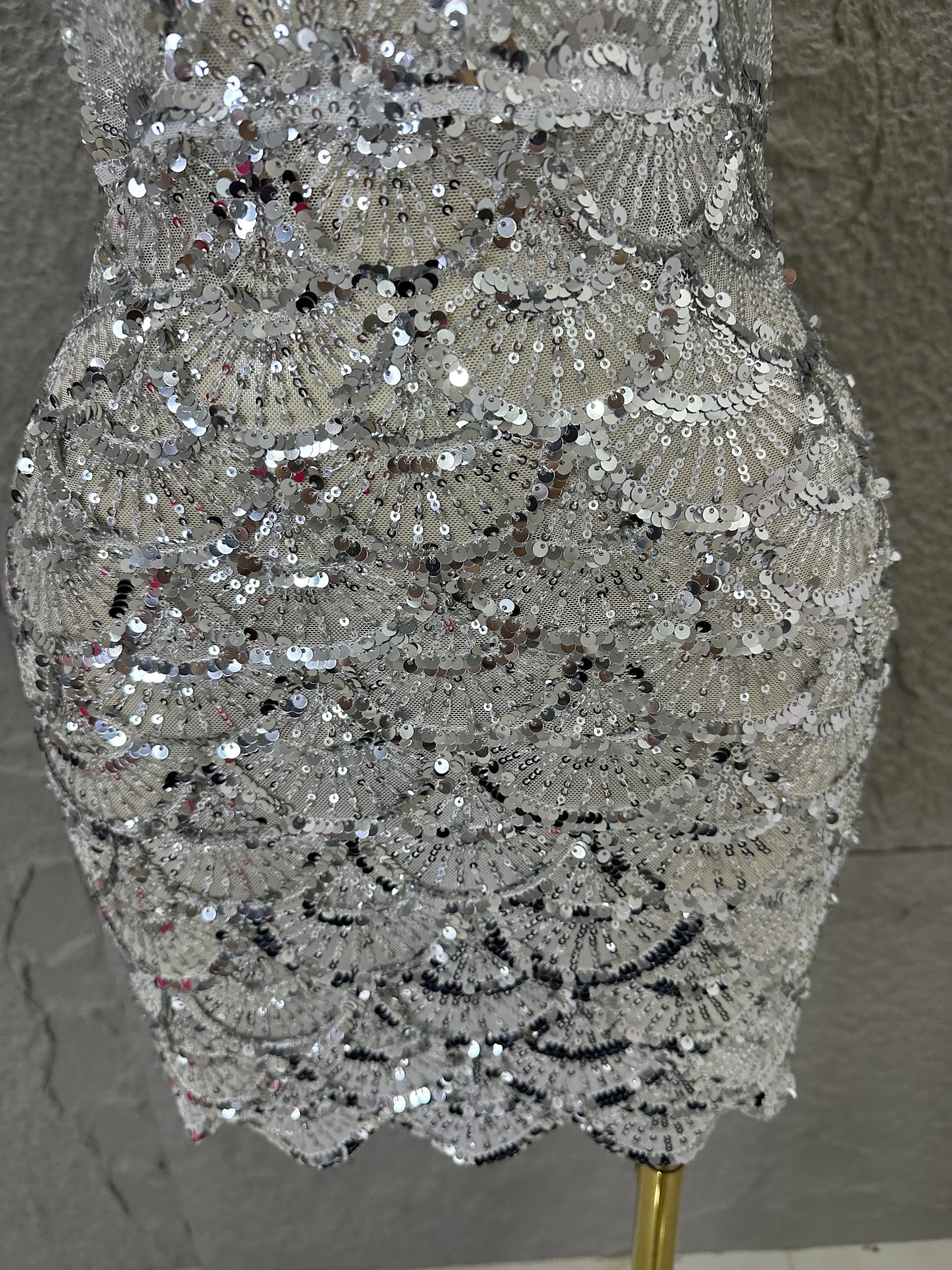 Elegant Silver Champagne Gold Strapless Mini Dress Women Sexy Sequin Form-Fitting Evening Party Nightclub Cocktail Party Costume