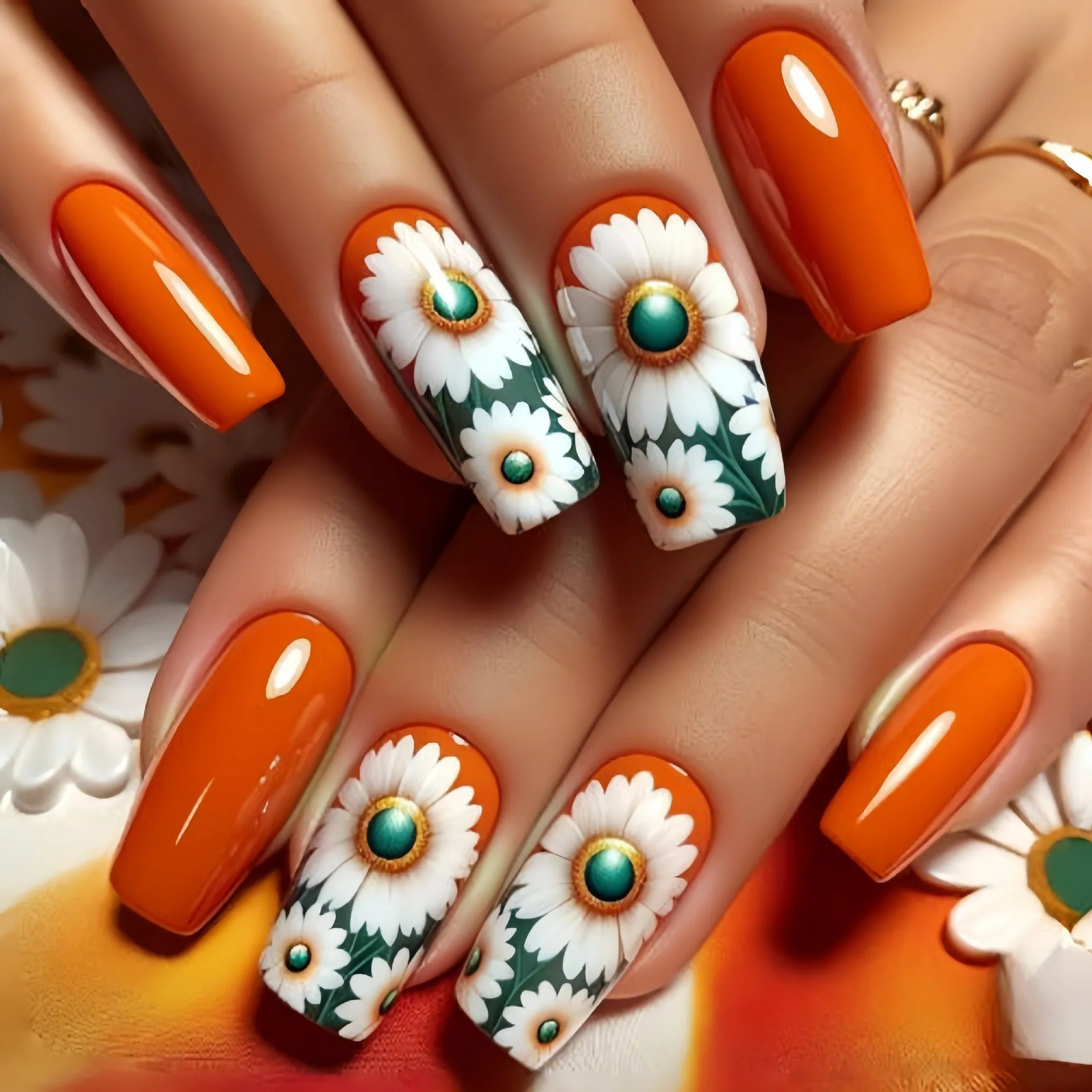 24pcs/set Short Medium fake nails for Spring summer beautiful colourful flowers bees faux ongles tips press on false nail art 2003