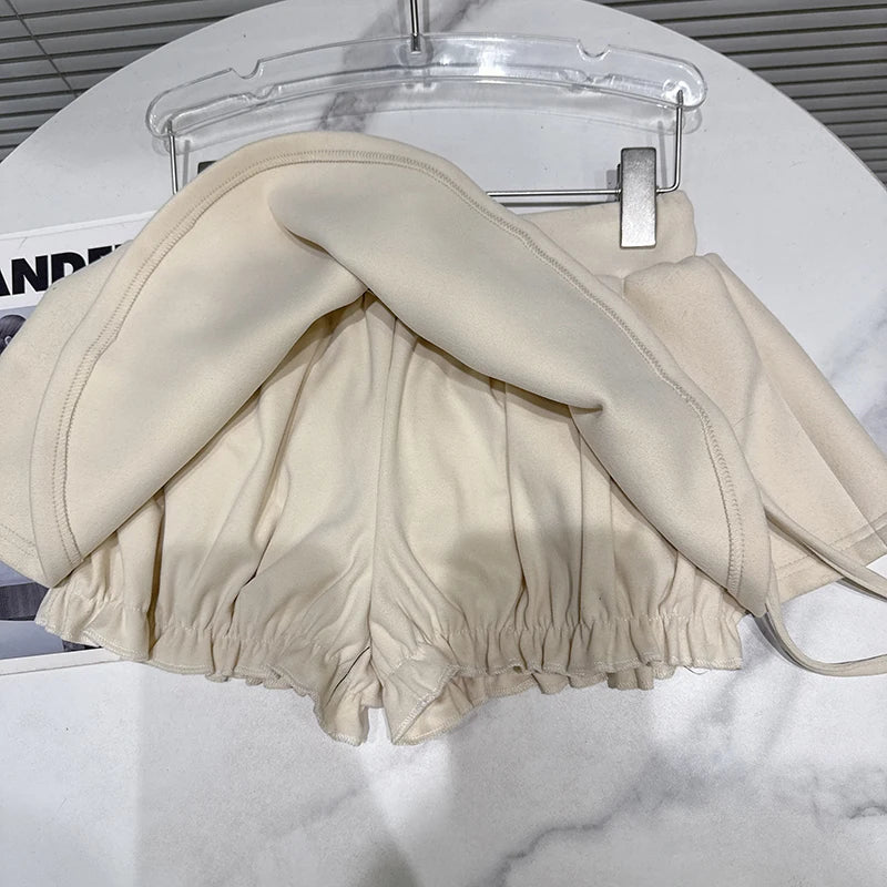 Winter New Sweet Temperament Woolen Short Skirt For Women Solid Color High Elastic Waist Puff Skirts Female 11A07759