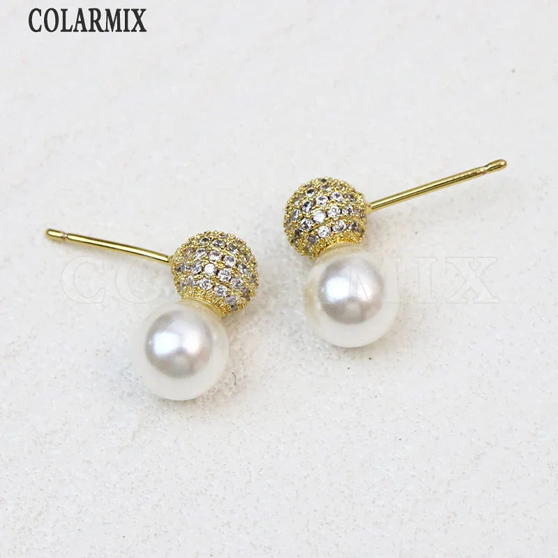 10 Pairs Zirconia Ball shape Earrings Metallic Pearls Beads Design Elegant Women Gift Fashion Jewelry 30852