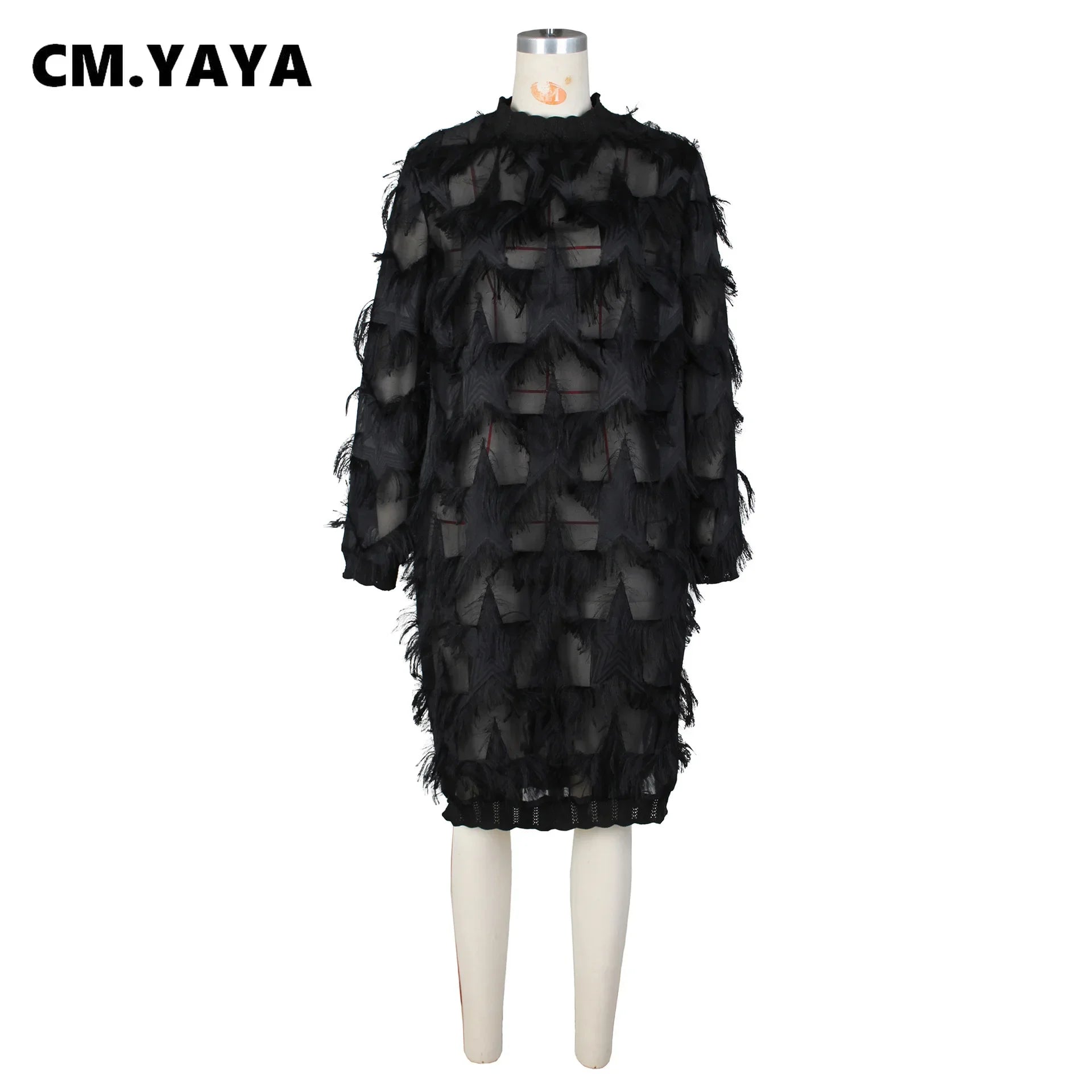 Women Fashion Tassel Long Sleeve Oversized Loose Dresses 2024 Spring Chic Black Pullover Dress Vestidos