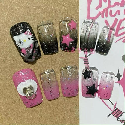 Été plage voyage vacances Hello Kitty conque ongles fille bleu jeunesse travail manuel personnalisable faux ongles fille soeur cadeau 