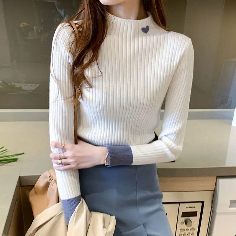 Bottoming shirt women's 2022 autumn and winter new Korean version slim half turtleneck knitted long-sleeved top thermal shirt WHITE