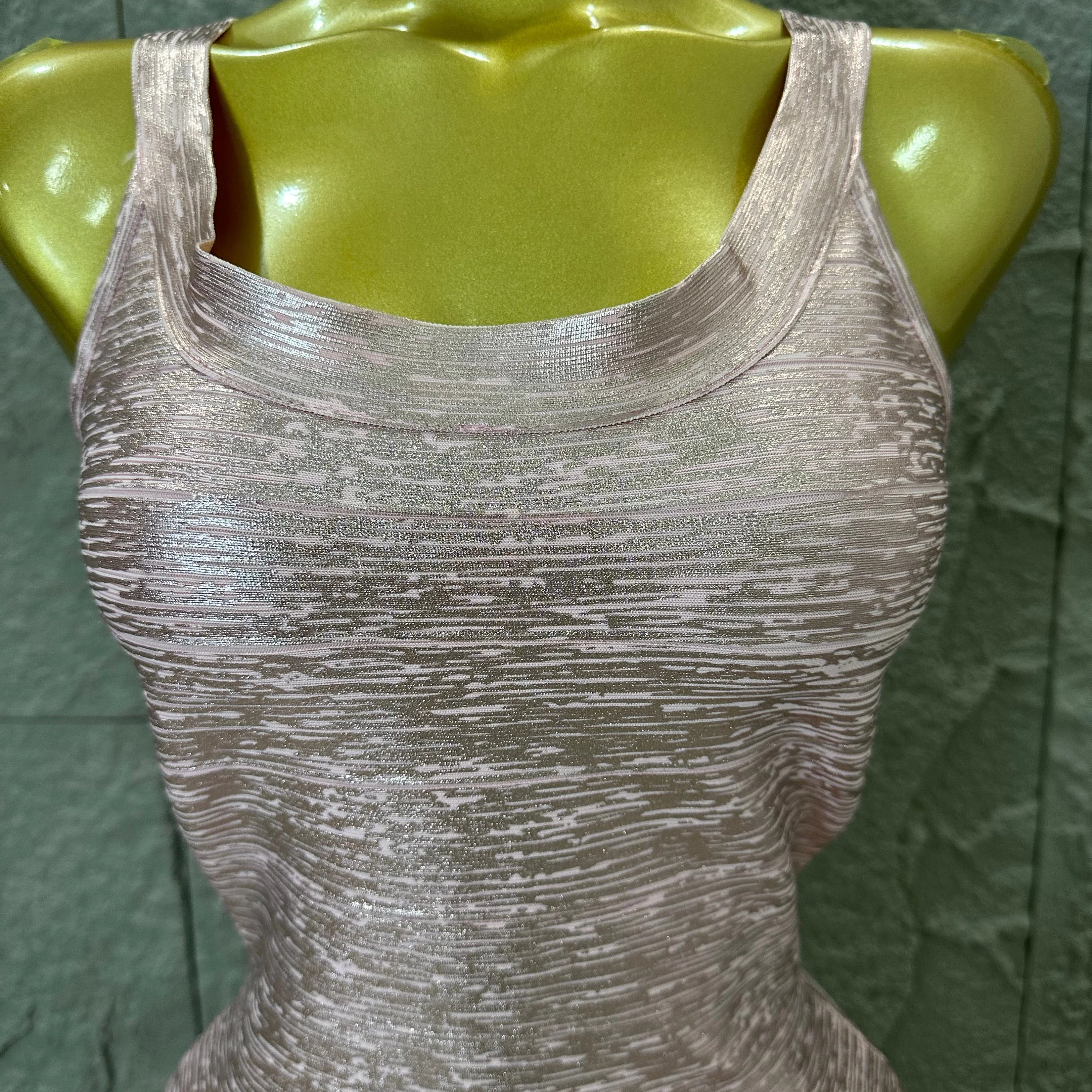 Elegant Pink Square Neck Maxi Dress Women Sexy Sleeveless Metallic Shimmer Form-Fitting Bandage Outfit Cocktail Party Costume