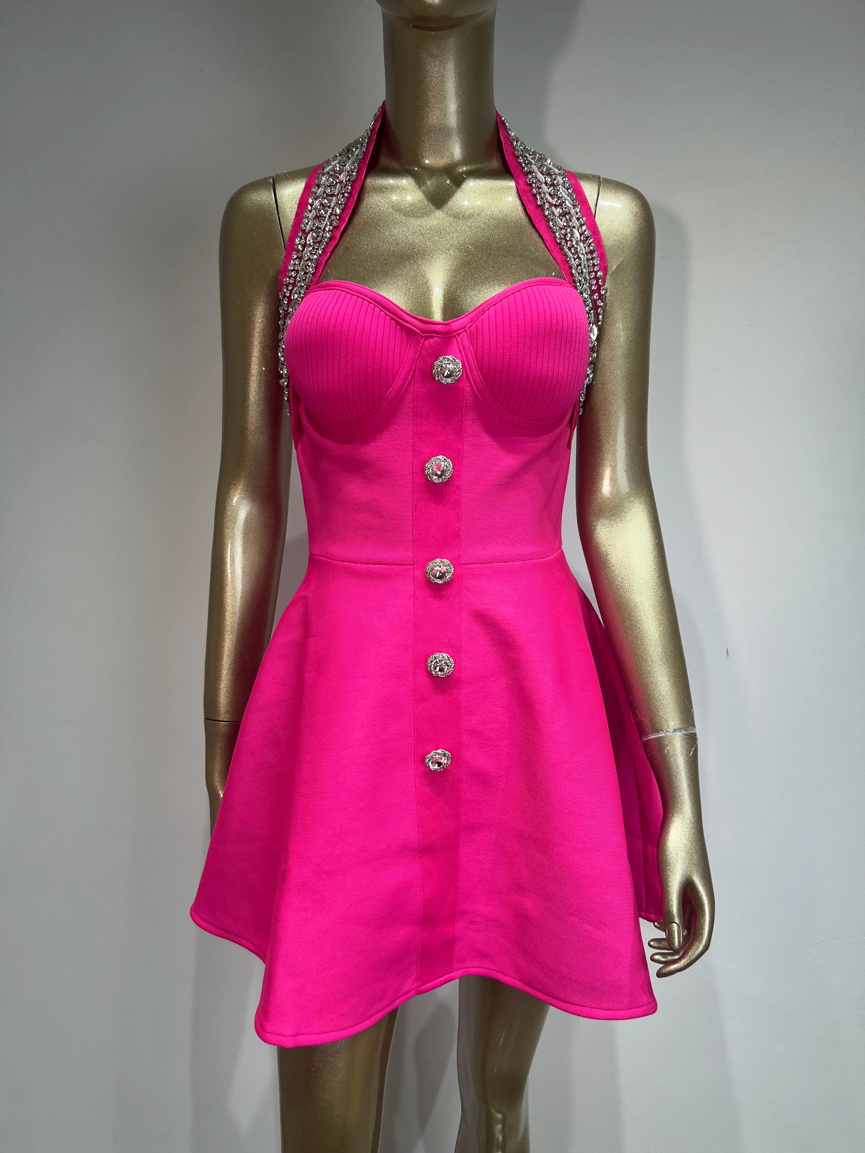 Bandage Dress Women Celebrity Sexy Backless Halter Beading A Line Pleated Black Bodycon Elegant Evening Club Party Dress