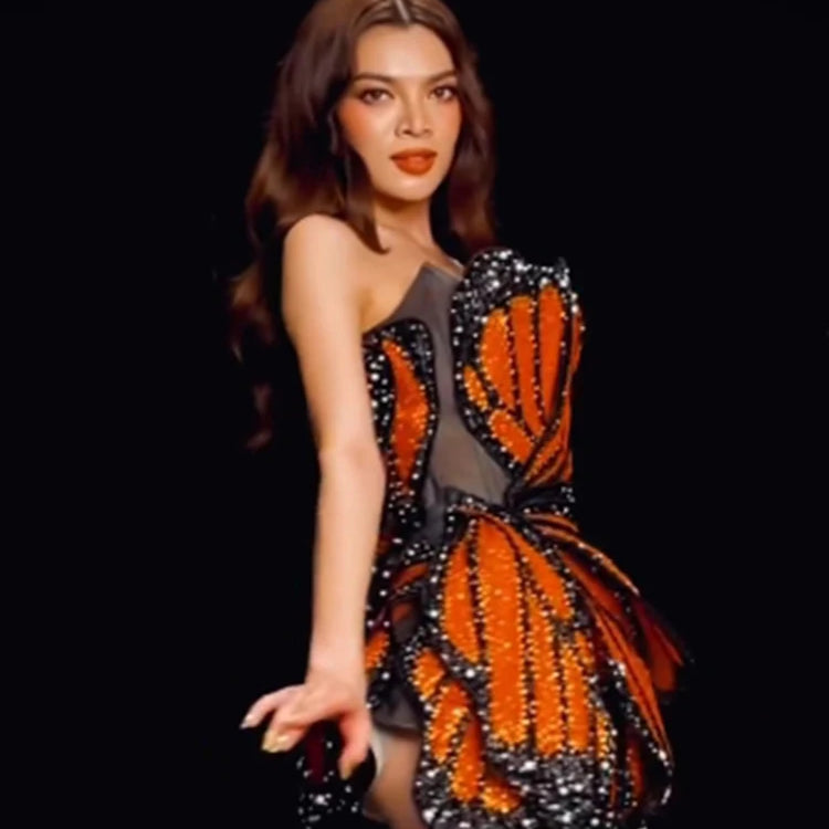 Luxury Dress For Women Beautiful Butterfly Shape Design Sequins Mini Celebrity Party Vestido 2023 New Trendy