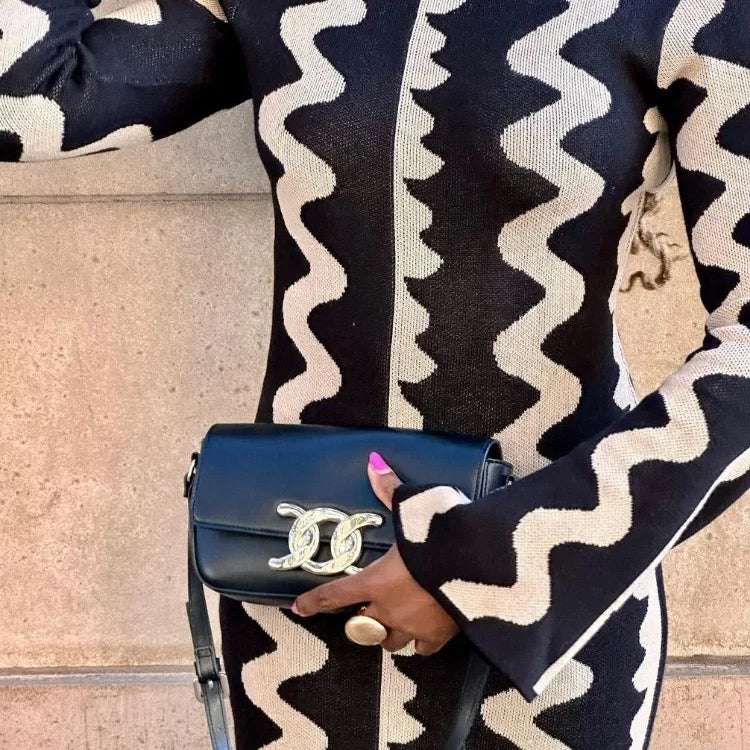 Tossy Striped Contrast Color Knit Maxi Bodycon Dress Boho High Waisted Hollow Out Slim Dresses Women Holiday Dresses Vestidos