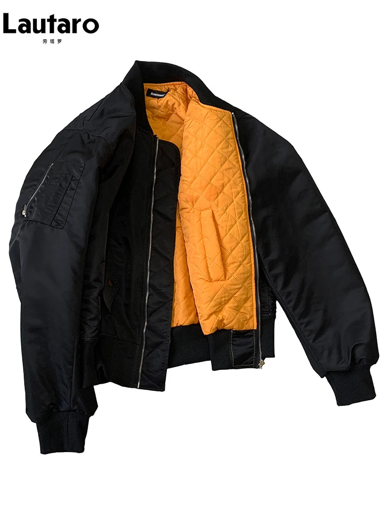 Lautaro Autumn Winter Black Short Warm Bomber Jacket Men with Back Many Zippers Luxury Designer Heavy Industry Emo Clothes 2025