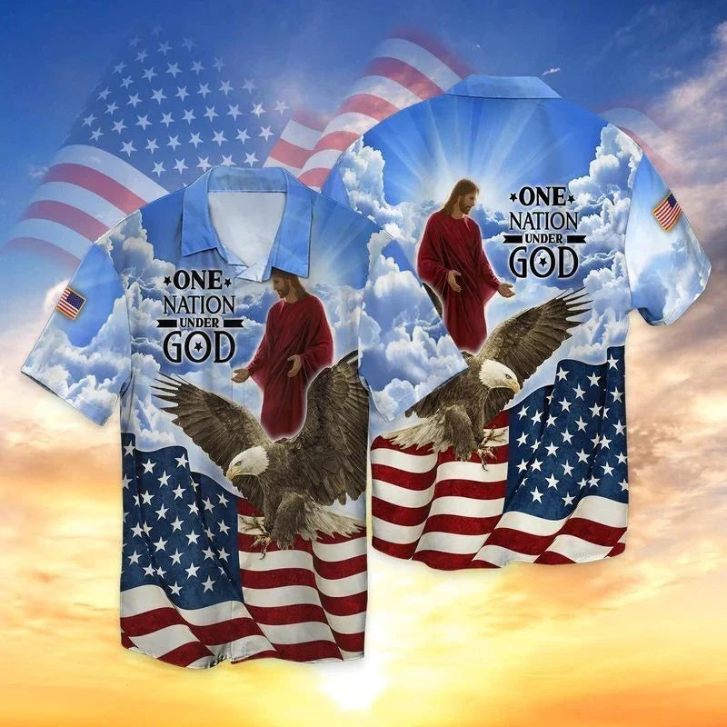 Men's USA National Eagle Flag Shirts Fashion 3d Print Tee Shirt Jesus Pattern Short Sleeve Oversized Casual Female Blouse 4XL Shirts-HWH38913
