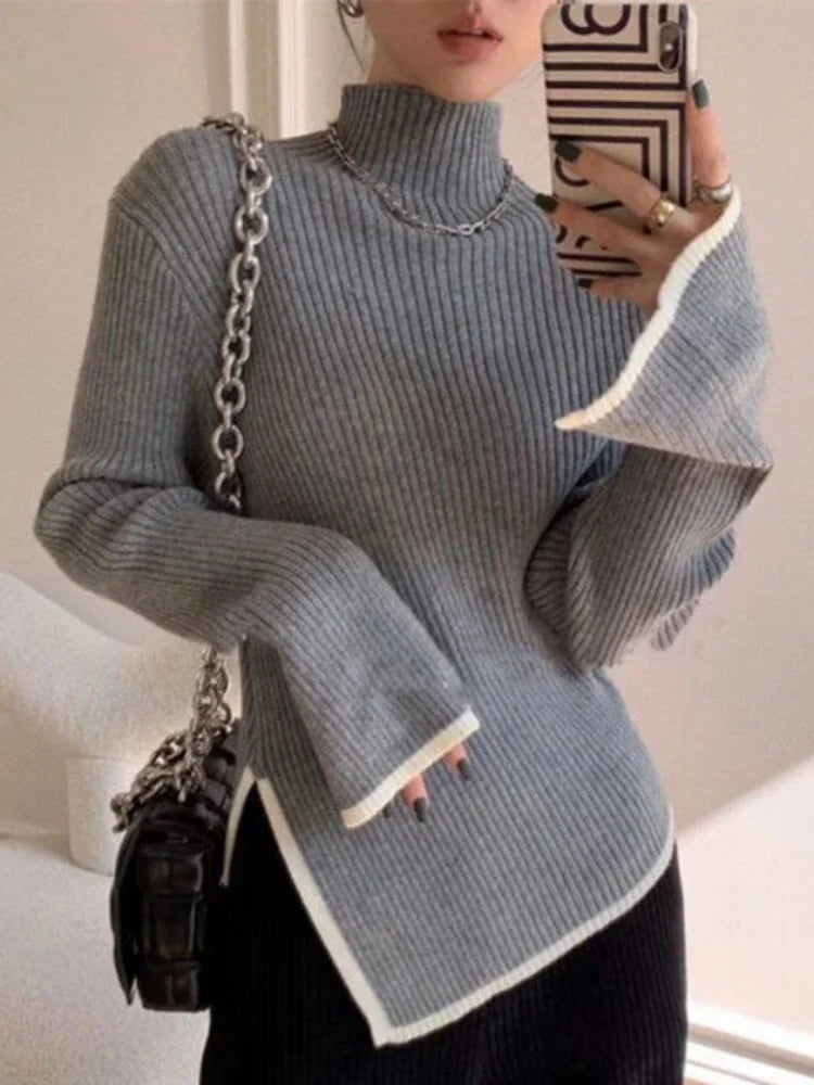 Pullover Women Clothing Knitwears Sweater Long Sleeve Turtleneck Sleeve Slim Clothes Casual Street Wear Women Lap Autumn Winter