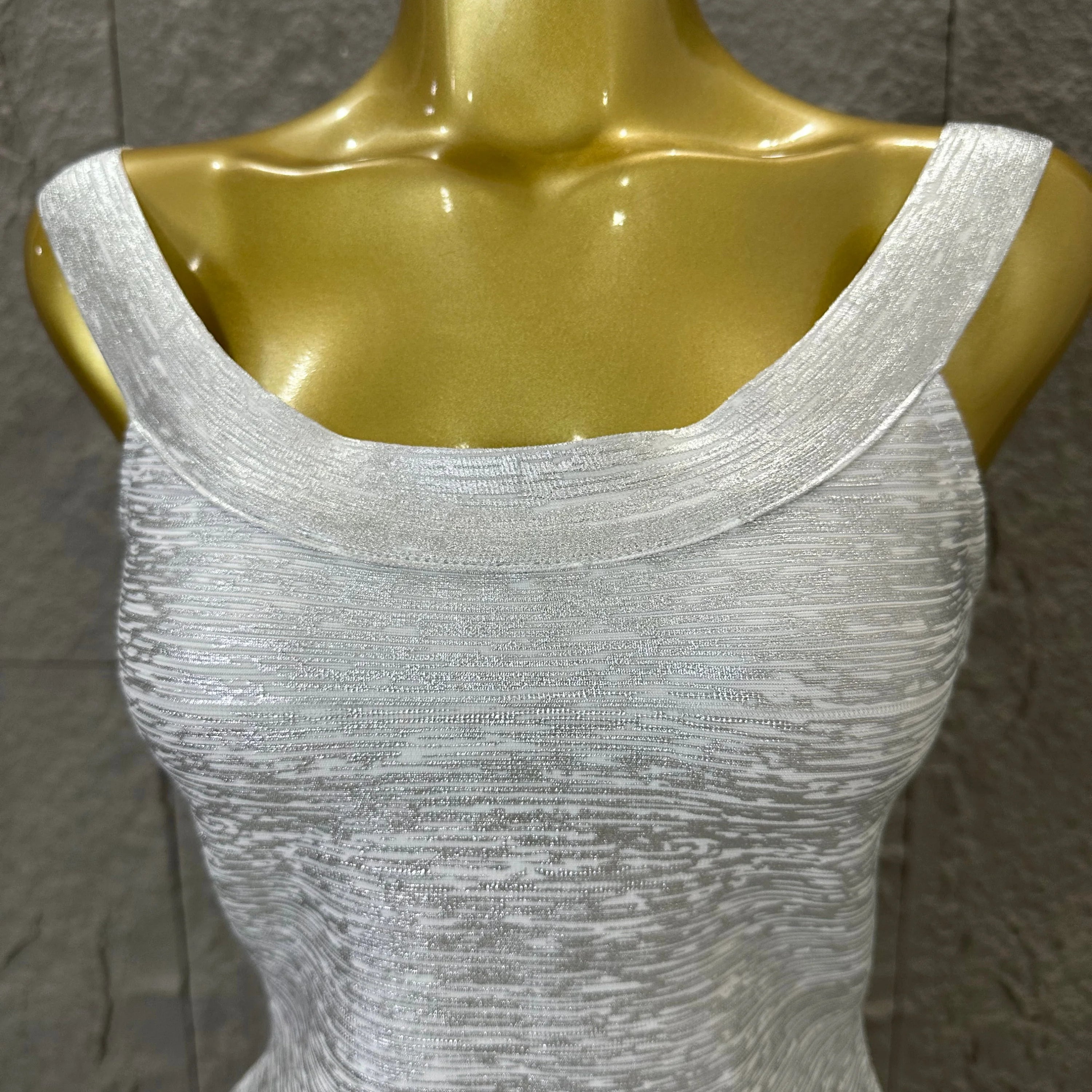 Women Sexy Elegant 2026 Silver Gold Metallic Bandage Mini Dress Women Sleeveless Bodycon Formal Event Cocktail Party Costume
