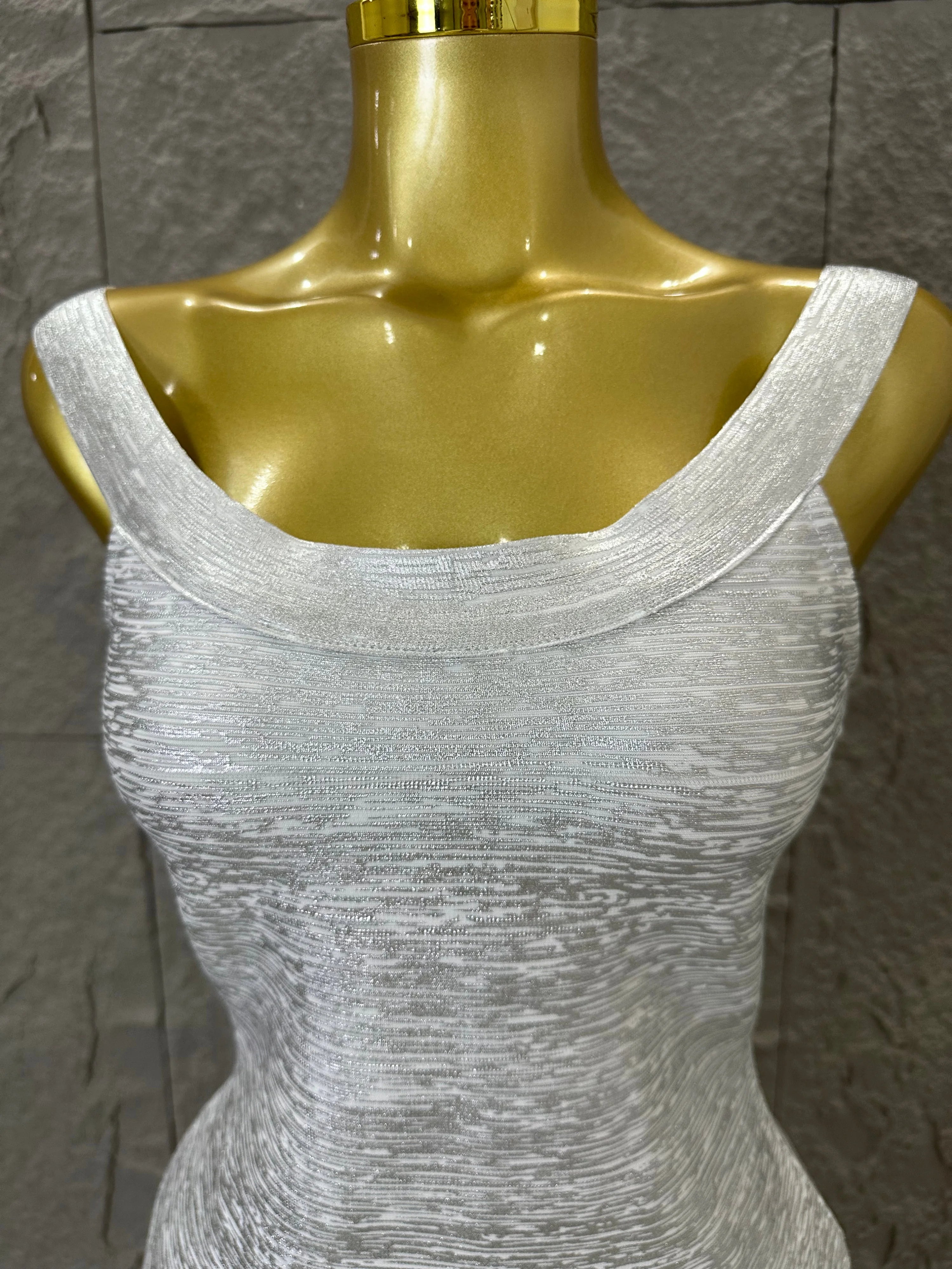 Women Sexy Elegant 2026 Silver Gold Metallic Bandage Mini Dress Women Sleeveless Bodycon Formal Event Cocktail Party Costume