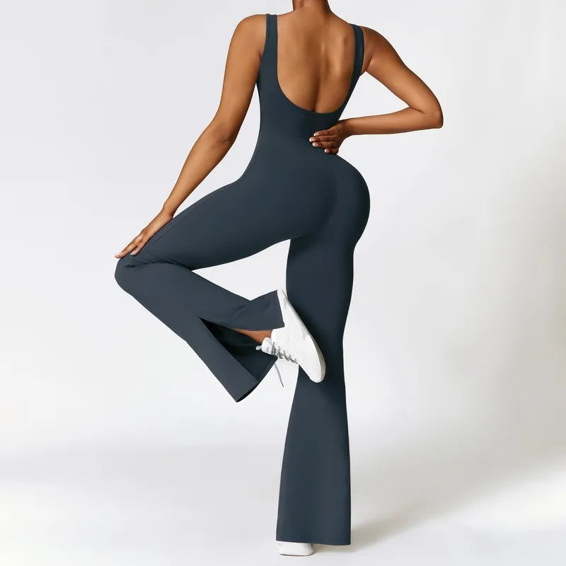 Woman Gym Outfits Fashion Seamless Sporty Jumpsuit With Flare Pants One Piece Yoga Dance Jumpsuit Female Fitness Sport Overalls